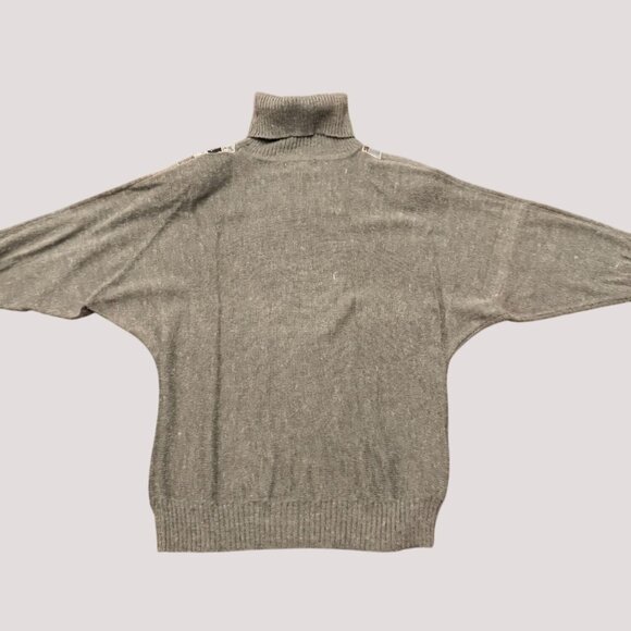 Vintage 80s Abstract Oversized Sweater Dress Large Shoulder Pads Turtleneck Grey - Picture 3 of 16